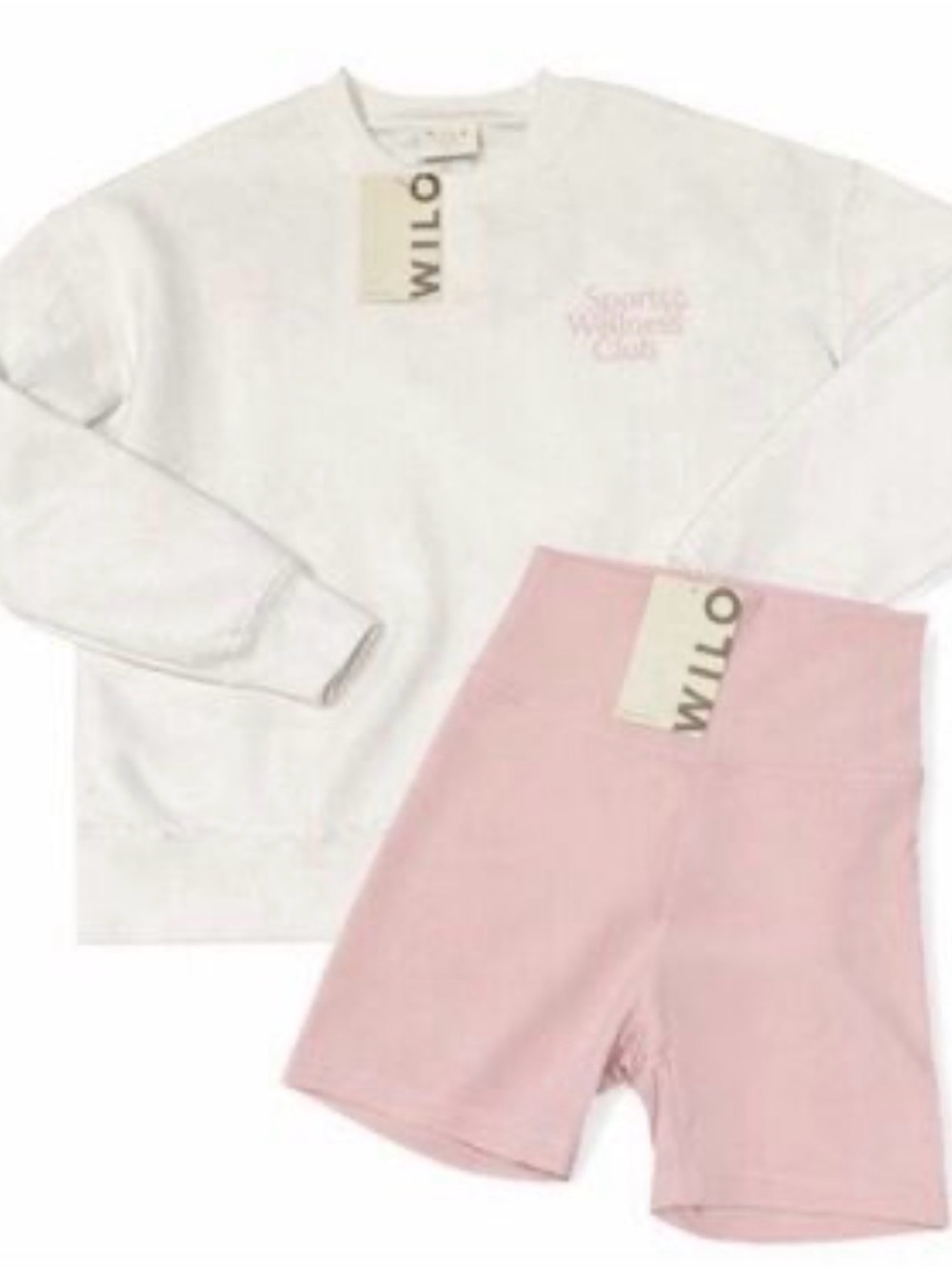 WILO Women's White Sweatshirt & Pink Bike Shorts Set
